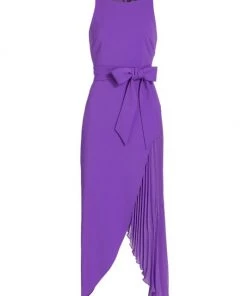 Badgley Mischka Belted Tulip-Skirt Midi-Dress