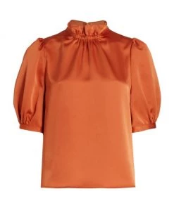 Badgley Mischka Satin Mockneck Top