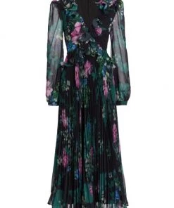 Badgley Mischka Floral Fit-&-Flare Midi-Dress