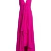 Badgley Mischka Tie-Front V-Neck Gown