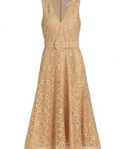Badgley Mischka Lace Fit-&-Flare Midi-Dress