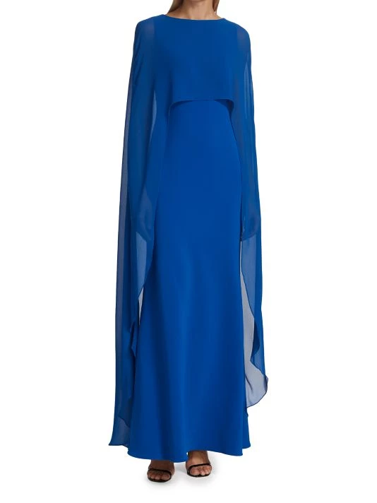 Badgley Mischka Georgette Cape Gown - Image 3