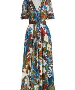 Badgley Mischka Floral Pintuck Midi Dress