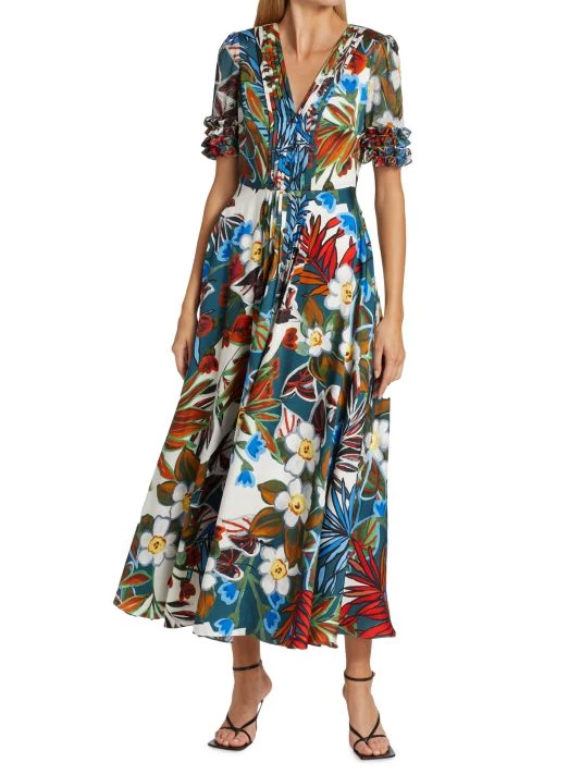 Badgley Mischka Floral Pintuck Midi Dress - Image 2