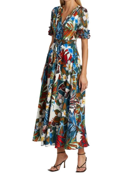 Badgley Mischka Floral Pintuck Midi Dress - Image 3