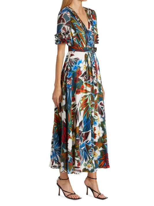 Badgley Mischka Floral Pintuck Midi Dress - Image 4