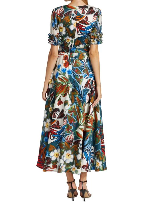 Badgley Mischka Floral Pintuck Midi Dress - Image 5