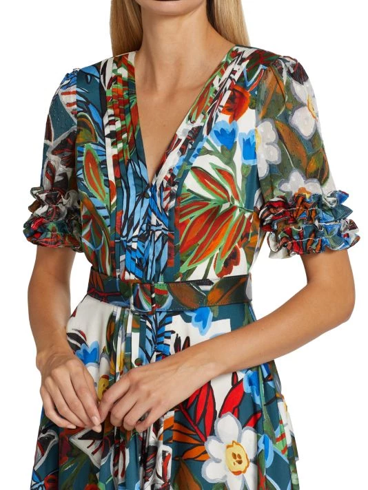 Badgley Mischka Floral Pintuck Midi Dress - Image 6