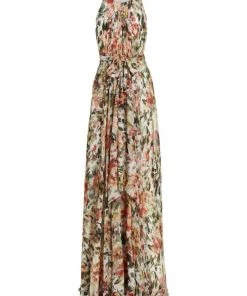 Badgley Mischka Pleated Floral Dress