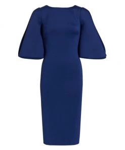 Badgley Mischka Scuba Petal-Sleeve Sheath Dress Yellow