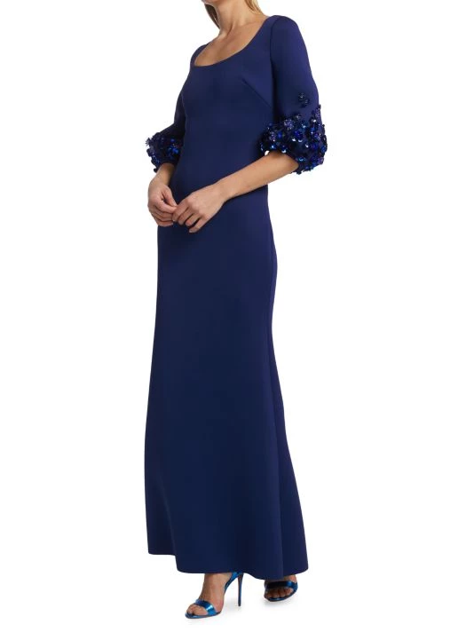 Badgley Mischka Sequin & Bead-Embellished Puff-Sleeve Gown - Image 4