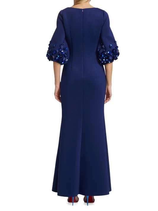 Badgley Mischka Sequin & Bead-Embellished Puff-Sleeve Gown - Image 5