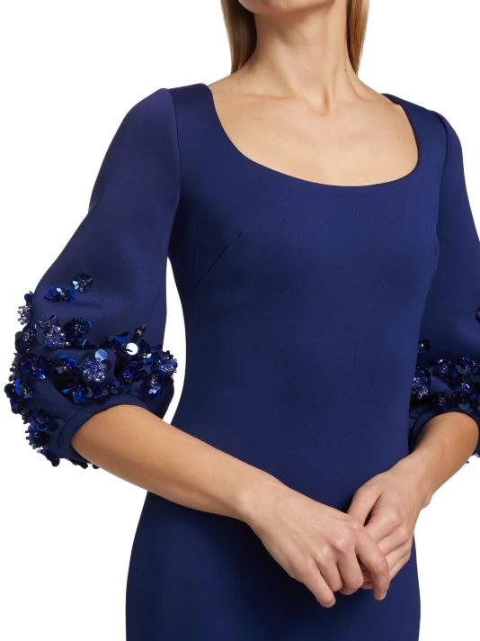 Badgley Mischka Sequin & Bead-Embellished Puff-Sleeve Gown - Image 6