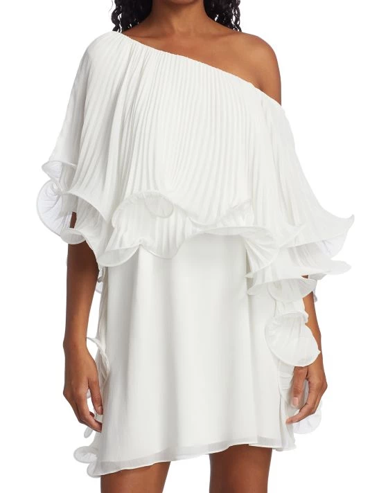 Badgley Mischka Crinkle One-Shoulder Minidress - Image 3