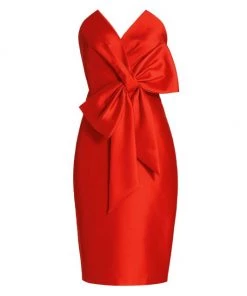 Badgley Mischka Strapless Bow-Front Cocktail Dress