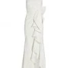 Badgley Mischka Crepe Ruffle Side Column Gown