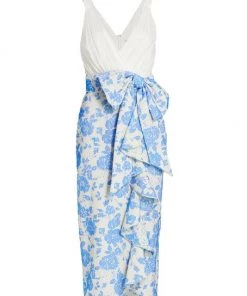 Badgley Mischka Floral Bow V-Neck Dress