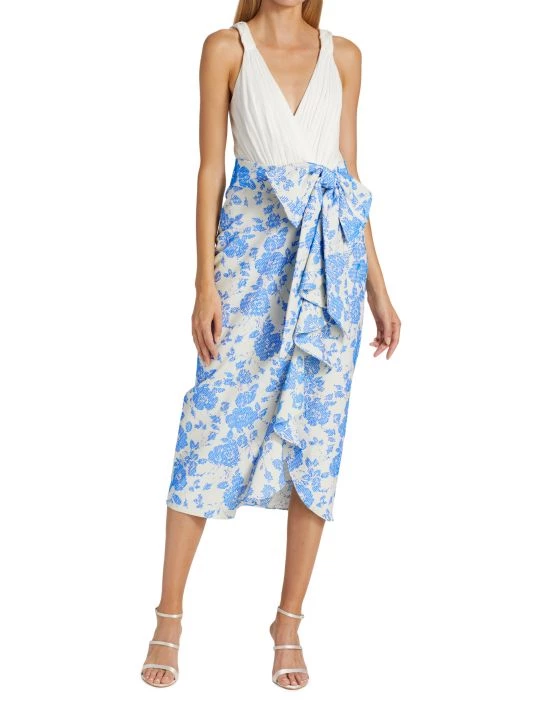 Badgley Mischka Floral Bow V-Neck Dress - Image 2