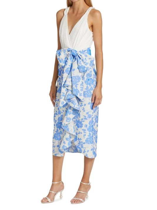 Badgley Mischka Floral Bow V-Neck Dress - Image 3