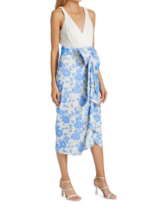 Badgley Mischka Floral Bow V-Neck Dress - Image 4