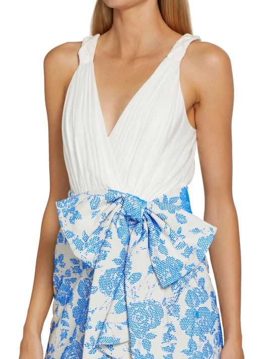 Badgley Mischka Floral Bow V-Neck Dress - Image 6