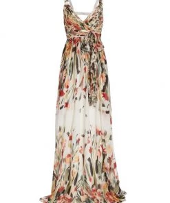 Badgley Mischka Draped Floral Gown