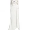 Badgley Mischka Beaded Crepe Tie-Strap Gown