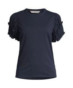 Rebecca Taylor Puff Sleeve Cotton T-Shirt Navy