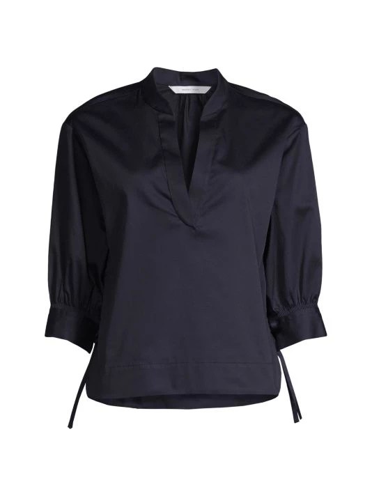 Rebecca Taylor Short-Sleeve Popover Blouse Navy - Image 4