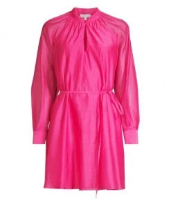 Rebecca Taylor Long-Sleeve Belted Shirt Dress