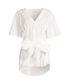 Rebecca Taylor Cotton Poplin Tie-Waist Blouse