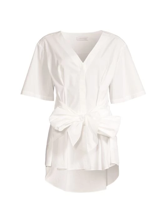 Rebecca Taylor Cotton Poplin Tie-Waist Blouse