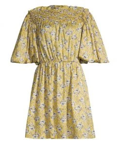 Rebecca Taylor Smocked Balloon-Sleeve Minidress