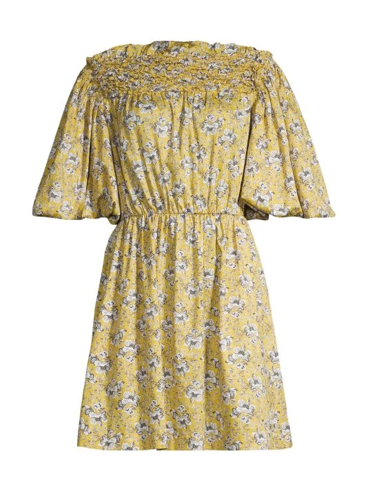 Rebecca Taylor Smocked Balloon-Sleeve Minidress