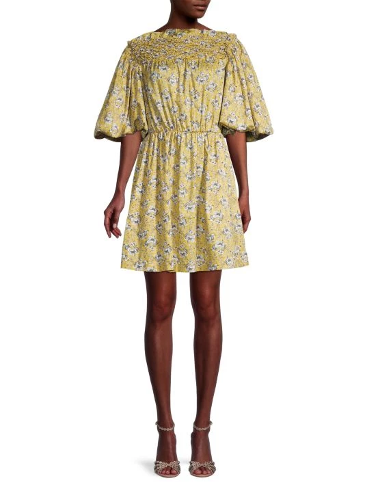 Rebecca Taylor Smocked Balloon-Sleeve Minidress - Image 2