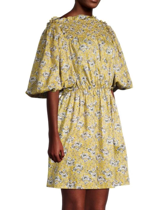 Rebecca Taylor Smocked Balloon-Sleeve Minidress - Image 4