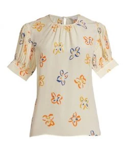 Rebecca Taylor Flame Fleur Silk Blouse