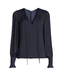 Rebecca Taylor Sateen Tie-Front Blouse Stormy Blue