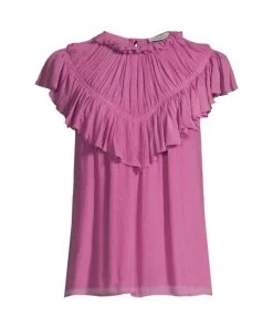 Rebecca Taylor Ruffled Mockneck Short-Sleeve Top Orchid