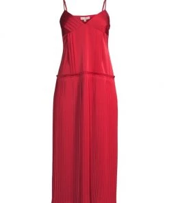 Rebecca Taylor Pleated Drop-Waist Slip Dress Chili