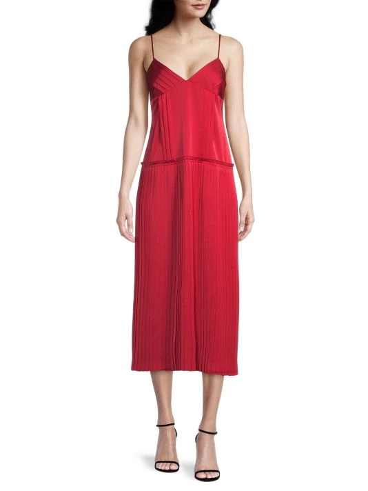 Rebecca Taylor Pleated Drop-Waist Slip Dress Chili - Image 2