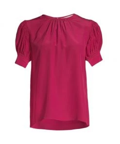 Rebecca Taylor Silk Short-Sleeve Blouse Hibiscus