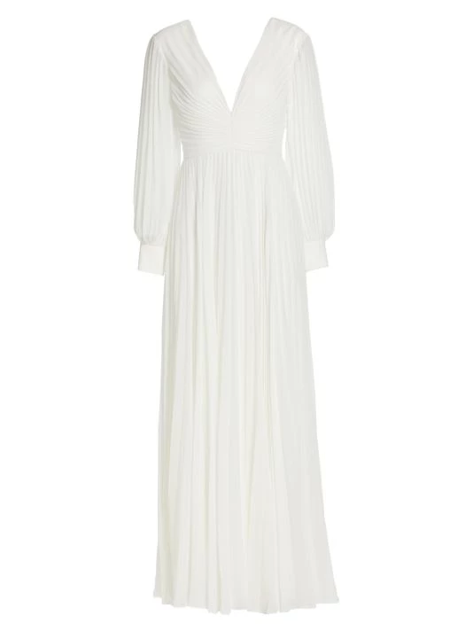 Badgley Mischka Pleated V-Neck Gown Palm Green - Image 3