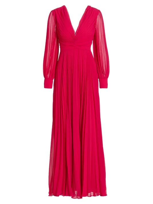 Badgley Mischka Pleated V-Neck Gown Palm Green - Image 5