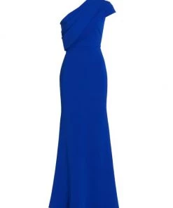 Badgley Mischka Draped One-Shoulder Gown Palm Green