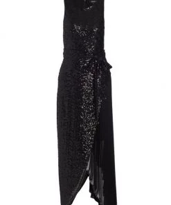 Badgley Mischka Sequined Pleated Midi-Dress