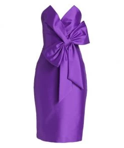 Badgley Mischka Satin Bow Bustier Dress
