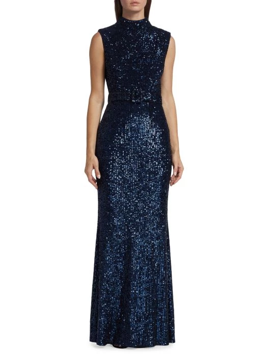 Badgley Mischka Sequin Floor-Length Mermaid Gown - Image 3