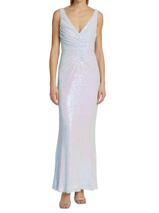 Badgley Mischka Sequined Ruched Gown - Image 3