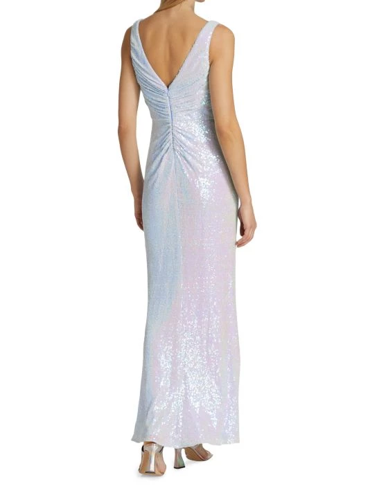 Badgley Mischka Sequined Ruched Gown - Image 5